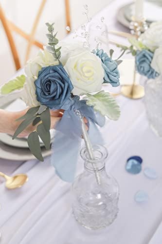 סט Aivanart של 4 זרי חתונה של שושבינה לטקס חתונה לכלה, פרחים כחולים מלאכותיים מאובקים זרי פרחים כפריים לחתונה