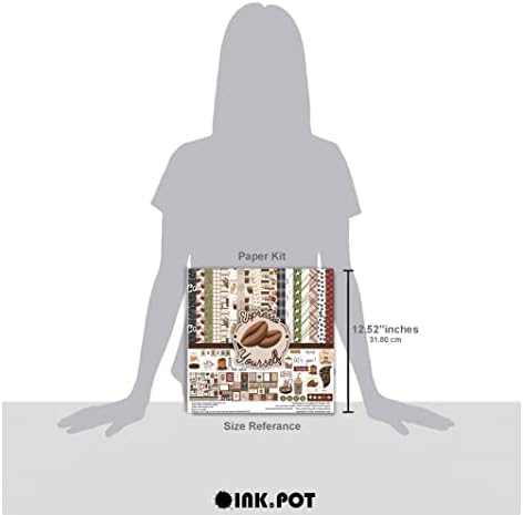 INKDOTPOT אוסף נושא קפה אוסף כפול, ערכת נייר אלבום צדדית קרטסטוק 12 X12 מכין חבילת נייר של גיליון מדבקה
