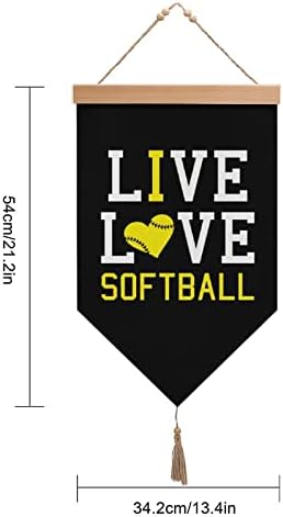Nudquio Live Love Love Softball כותנה פשתן תליית דגל תלה