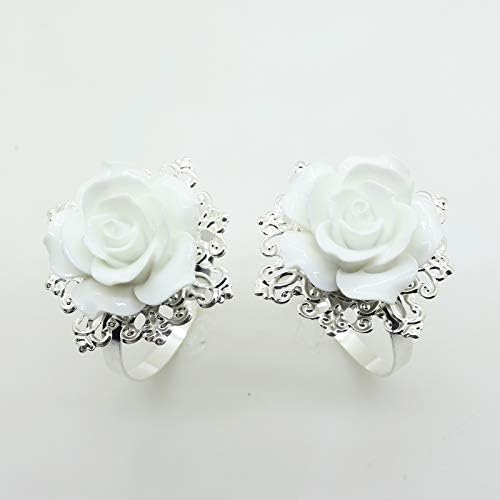 Anghui Shipin 10 יחידות מפיות ורדים לבנים טבעת Serviette לעיצוב שולחן ארוחת ערב לחתונה לשולחן