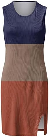 נשים ללא שרוולים גוף שמלה קצרה בצד שמלות מפוצל צבעי צבע צוואר צוואר צוואר קז'ן טנק שמלות מיני שמלות