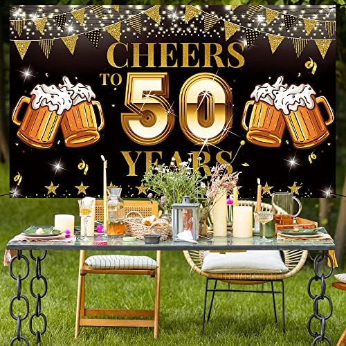 לחיים ל -50 שנה באנר רקע, קישוטי יום הולדת 50 שמחים לגברים נשים, קישוטי יום השנה ה -50, איחוד 50, זהב שחור