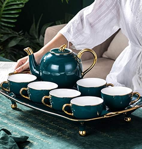 ערכת תה קפה קרמיקה ציור נורדי מזהב סיר קפה ירוק מגש מגש תה אחר הצהריים