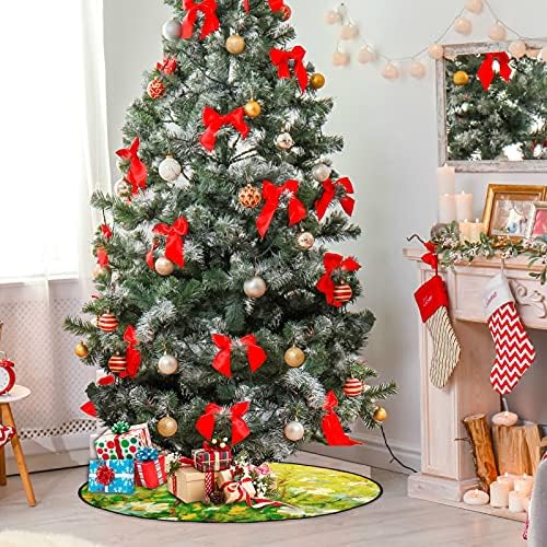 פרחי קמומיל פרחוני מחצלת עץ חג המולד עץ עץ עץ עץ מגש מגש שטיח מתחת לאביזר עץ חג המולד למגן לרצפת עץ
