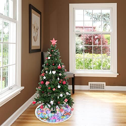 Vantaso 48 אינץ 'חצאית עץ גדולה קישוט לחג המולד עם גדילים, פרפרים צבעוניים בוטניים מחצלת עץ חג המולד לעיצוב