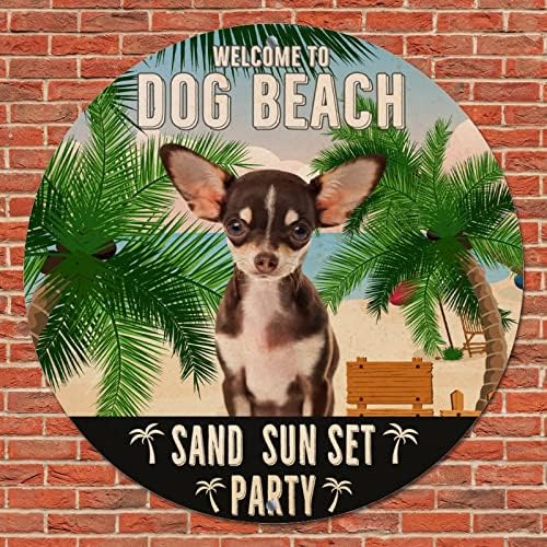 מצחיק כלב חיות מחמד מתכת מתכת שלט פח ברוך הבא לכלב חוף חול שקיעה מפלגת וינטג