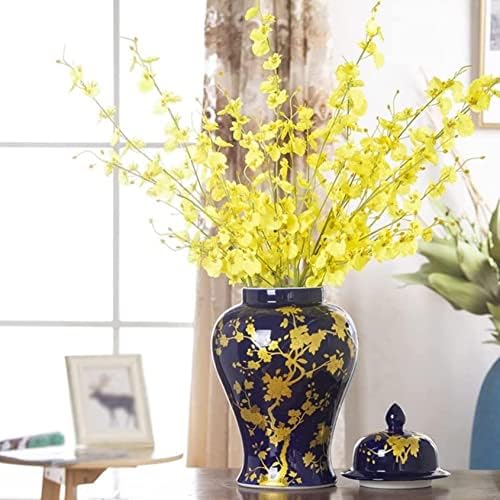 CNPRAZ כחול קרמיקה אגרטל ג'ינג'ר צנצנות עם דפוס זהב לעיצוב הבית, קישוט אגרטל פרחים מיובש מודרני