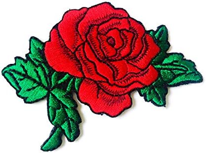 פרח ורד אדום עמוק אהבה אופנוענים טלאים אפליקציה תפור רקום על ברזל על טלאי לתרמילים ג'ינס ג'ינס