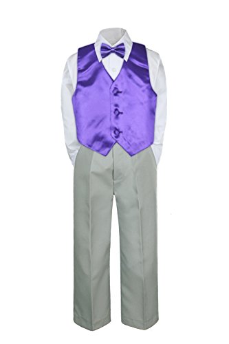 4 pc פורמלי תינוק פעוט ילד סגול אפוד פרפר עניבת מכנסיים מכנסיים חליפות S-7