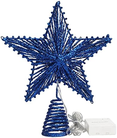 כוכב טופר עץ חג המולד של אוקטמוסטארד 3D, כוכב צמרת מתכת נוצץ חלול עם טיימר LED לבן 10 אורות, 8.5 x 10.5 אינץ