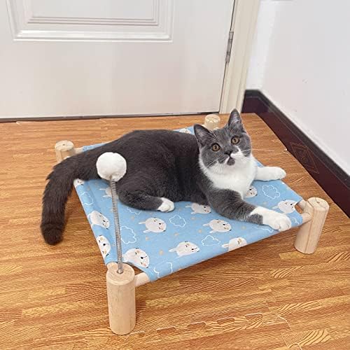 פוזיקו חתול ערסל מיטת עץ מוגבה חתול מיטה נשלף רחיץ חיות מחמד שינה מיטת נשלף וקל לנשיאה עם אביב