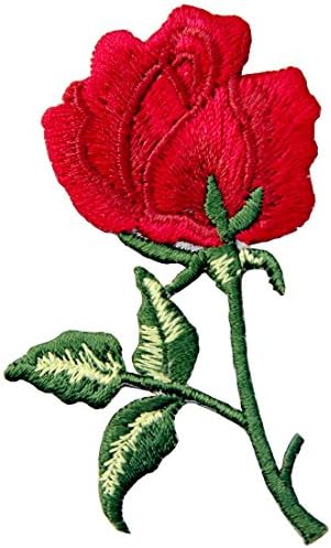 פרחים בוהו טלאי ורד אדום רקום רטרו אפליקציה פרחונית ברזל על תפירה על סמל אהבה, סט של 2 יח '