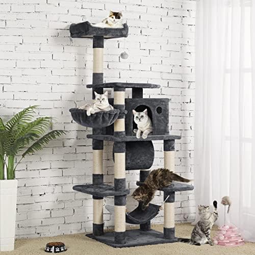 יאהיטק 69 ב חתול בית גדול חתול מגדל עם דירה, סל, מגרד הודעות & מגבר; ערסל
