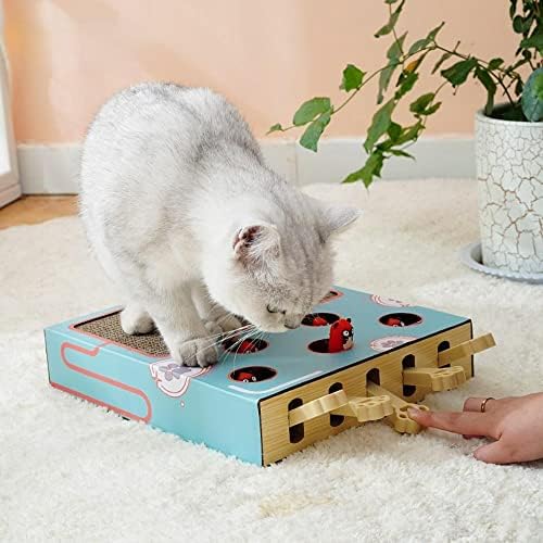 Oallk Cat Toy Chase Hunt Mouse Cat Box 3 ב 1 עם מגרד מצחיק חתול מקל חתול מכה Gophers Gophers Maze Toy Toy