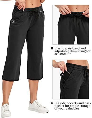 מיוחדקסם נשים של קאפרי מכנסיים רופף יוגה כותנה קפריס מכנסי טרנינג 3 כיסים רחב רגל שרוך פיג ' מה מכנסיים