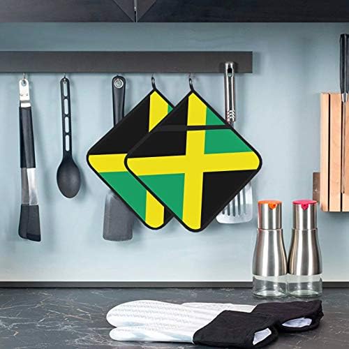 מחזיקי סיר דגל של ג'מייקה למטבח עמיד בחום עמיד בחום עמיד בחום 2 מחזיק סיר עם כיס 8 × 8 אינץ 'לבישול