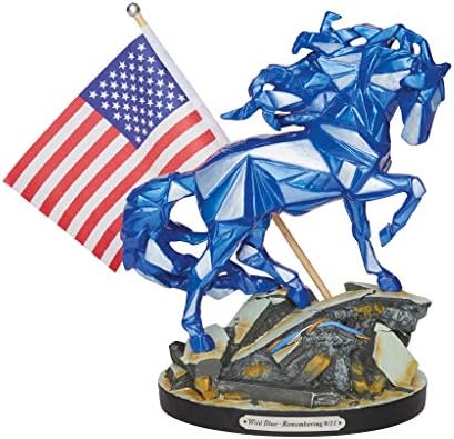 שביל Enesco של סוסי פוני צבועים כחול פראי זוכר את צללון ה- 9/11, 9.5 ב- H x 3.75 ב- W x 8.25 ב- L, Multicice