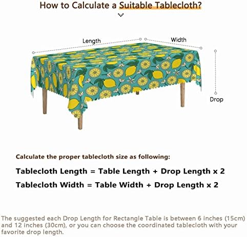 מפת שולחן דפוס לימונים בגודל 60 על 120 אינץ', בגדי שולחן מלבניים לשולחנות בגובה 8 רגל - עמיד למים