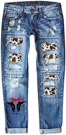 מטען ז 'אן מכנסיים לנשים נשים של אופנה הדפסת רחוב רופף שטף מלוטש מותניים קרע ג 'ינס ג' ינס גבוהה מותן