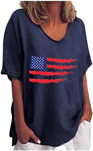 יום העצמאות של 2023 יום עצמאות כותנה פשתן פשתן צמרת דגל אמריקאי כוכב סוודר גרפי מפוס סוודר שרוול קצר