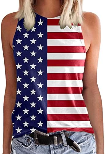 עצמאות יום גופייה לנשים 4 יולי שרוולים צווארון עגול אמריקאי דגל כוכבים אפוד פטריוטית מזדמן קיץ חולצות