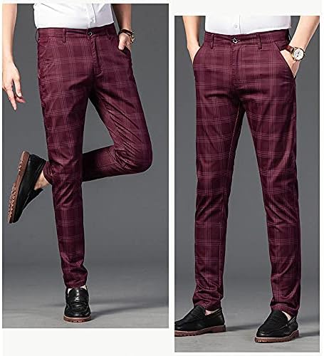מכנסיים משובצים מזדמנים של גברים אופנה רטרו מחודדת מחודדת שמלה עסקית רזה מכנסיים צ'ינו מכנסיים