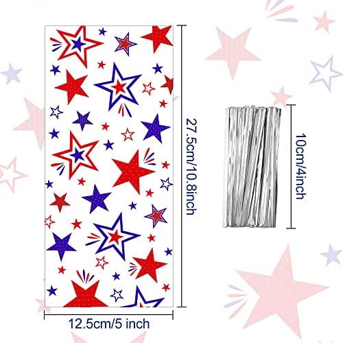 100 חתיכות פטריוטי צ ' לו שקיות עצמאות יום 4 ביולי סוכריות שקיות גודי שקיות כחול אדום ארהב כוכב צלופן פלסטיק