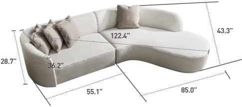 אקאנבה יוקרה מודרני סגנון סלון ריפוד מעוקל ספה עם נוח 2-חתיכה להגדיר, יד ימין מול חתך, ספת עור, קרם