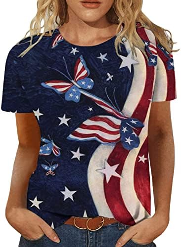חולצת טריקו 4 ביולי נשים חולצות דגל אמריקאיות חולצות שרוול קצר