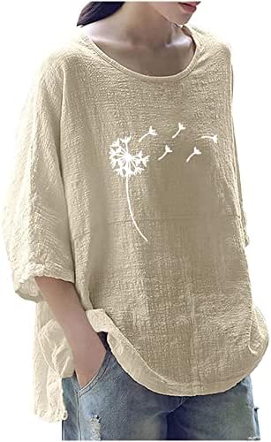 אופנת נשים מודפסת צווארון עגול רופף 3/4 חולצת שרוול סוודר חולצות חולצות חולצות קלות משקל קלות חולצות