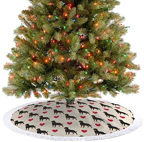 כלב רוטווילר דפוס עץ חג המולד מחצלת חצאית עץ עץ עץ עם גדילים לקישוט חג המולד של מסיבת חג 48 x48