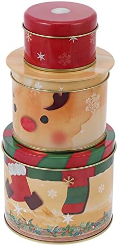 בית עד 2 יחידות 3 שכבות פחי עוגיות חג המולד, פחי פח ממתקים לחג המולד עם מכסים, קופסת קינון עגולה פחי