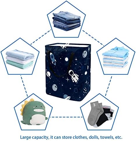 חללית אסטרונאוט סל כביסה מתקפל בהדפס ירח, סלי כביסה עמידים למים 60 ליטר אחסון צעצועי כביסה