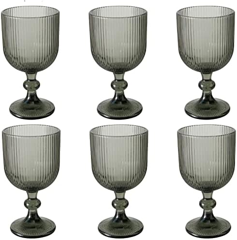 WHW בית שלם עולמות כוסות גביע ליניאריות, סט של 6, אפור כהה שקוף, זכוכית קריסטל ללא עופרת, משוקלל, 11.8 אונקיות