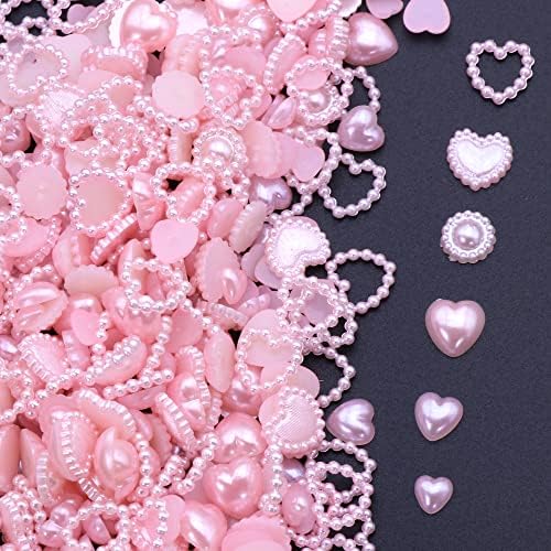 בליסי ורוד פניני לב נייל קסמי מעורב סגנונות שטוח בקדש לב עבור קוואי ציפורניים עיצוב חמוד 3 ד אקריליק פניני לבבות