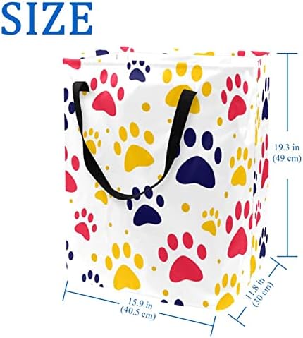 סלי כביסה מתקפלים בהדפס כפות כלבים צבעוניים, סלי כביסה עמידים למים 60 ליטר אחסון צעצועי כביסה
