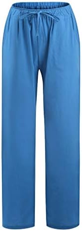 מכנסי קיץ של Beibeia לנשים, פשתן כותנה מזדמנת שרציית רגל רחבה המותניים אלסטיים מכנסיים ארוכים מכנסי טרקלין