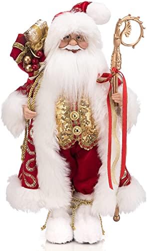 ipegtop 18 אינץ 'סנטה קלאוס דמות מסחרית אדומה בעבודת יד בובת חג המולד בובת חג מולד מקורה קישוט