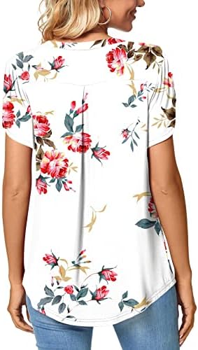 חולצת טי עליונה לנשים עם שרוול קצר כותנה פרחונית גרפית רפויה בכושר רגוע חולצה קז ' ואל