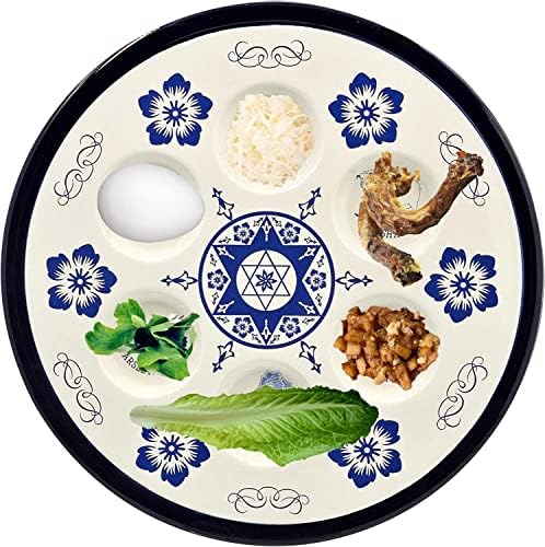חברת Dreidel Ceramic Ceramic Fabover Seder Plate Seder Design Plate Pasovaver, קוטר 12 אינץ