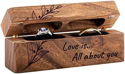 לונה עש דקיק עץ טבעת נישואין- מחזיק טבעת כפול מעץ לחרוט ל -2 טבעות- קופסת נושא טבעת כפרית להצעה,