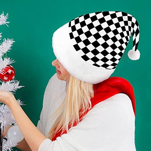 שחור לבן מירוץ משובץ חג המולד כובע סנטה קלאוס כובעי קצר קטיפה עם לבן חפתים לגברים נשים חג המולד מסיבת חג