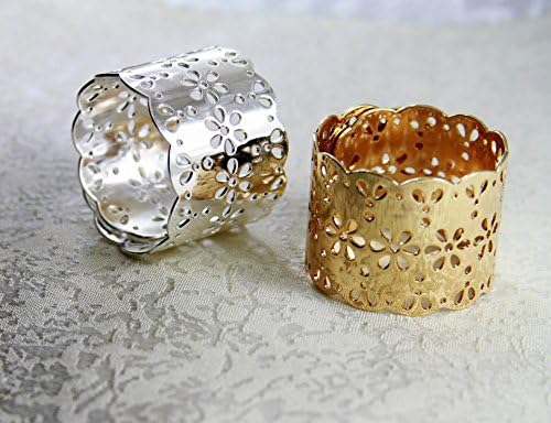 QN17052303 טבעת מפית מתכת כסף, טבעת מפית לחתונה 12 יחידות