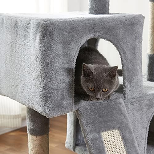 חתול עץ חתול מגדל, 34.4 סנטימטרים חתול עץ עם גירוד לוח, 2 יוקרה דירות, רב-רמת חתול דירה, יציב