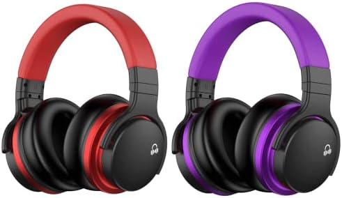 Movssou e7 אוזניות מבטלות רעש פעיל עם אוזניות E7 Bluetooth אוזניות אלחוטיות, בס עמוק, משטח אוזניים