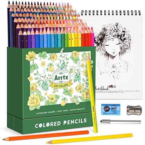 ערכת עפרונות צבעונית של ARRTX לצביעה למבוגרים 126 צבעים עם ספר רישומים, עפרונות צביעה רכים מקצועיים