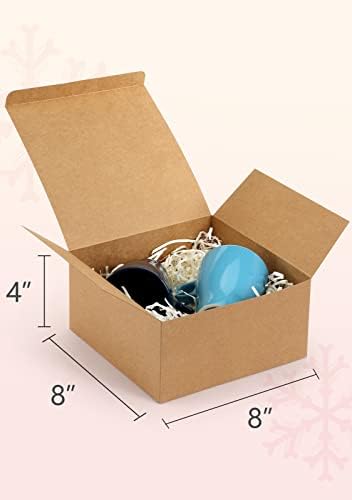 קופסאות מתנה בגודל 8 על 8 על 4 אינץ ' 12 יחידות קופסאות מתנה מנייר חום עם מכסים למתנות, מתנת חתונה,