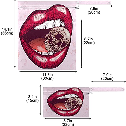מראה שמש אדום שפתיים מחזיק את מת גולגולת 2 יחידות רטוב תיק עם כיסי רוכסן רחיץ לשימוש חוזר מרווח חיתול