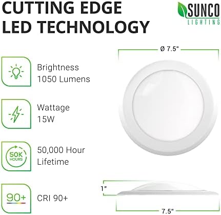Sunco 5/6 אינץ 'אורות דיסק LED סומק תקרת תקרה מתקן תאורה שקועה 5000K אור יום, 15W
