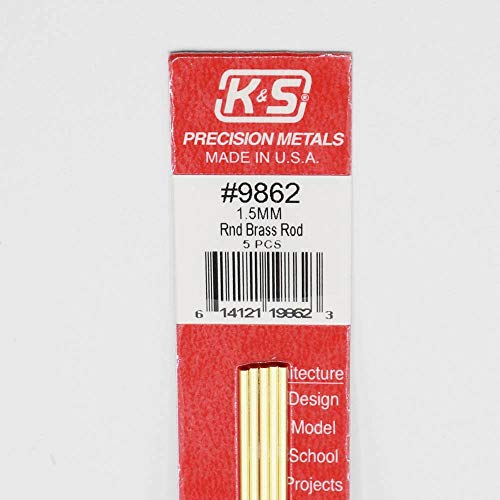K&S 9862 מוט פליז עגול, 1.5 ממ OD x 300 ממ באורך, 5 חלקים, מיוצר בארצות הברית